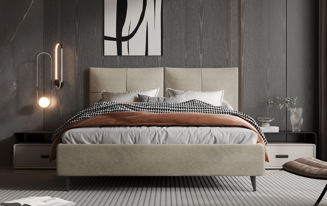 Viola Bed - Upholstered, Beige, King with storage